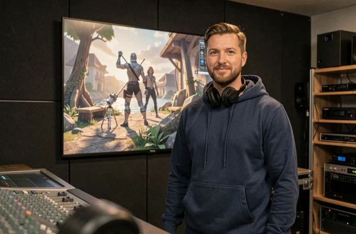 Professionnel de l'animation 3D présentant une scène cinématographique dans une salle de post-production spécialisée